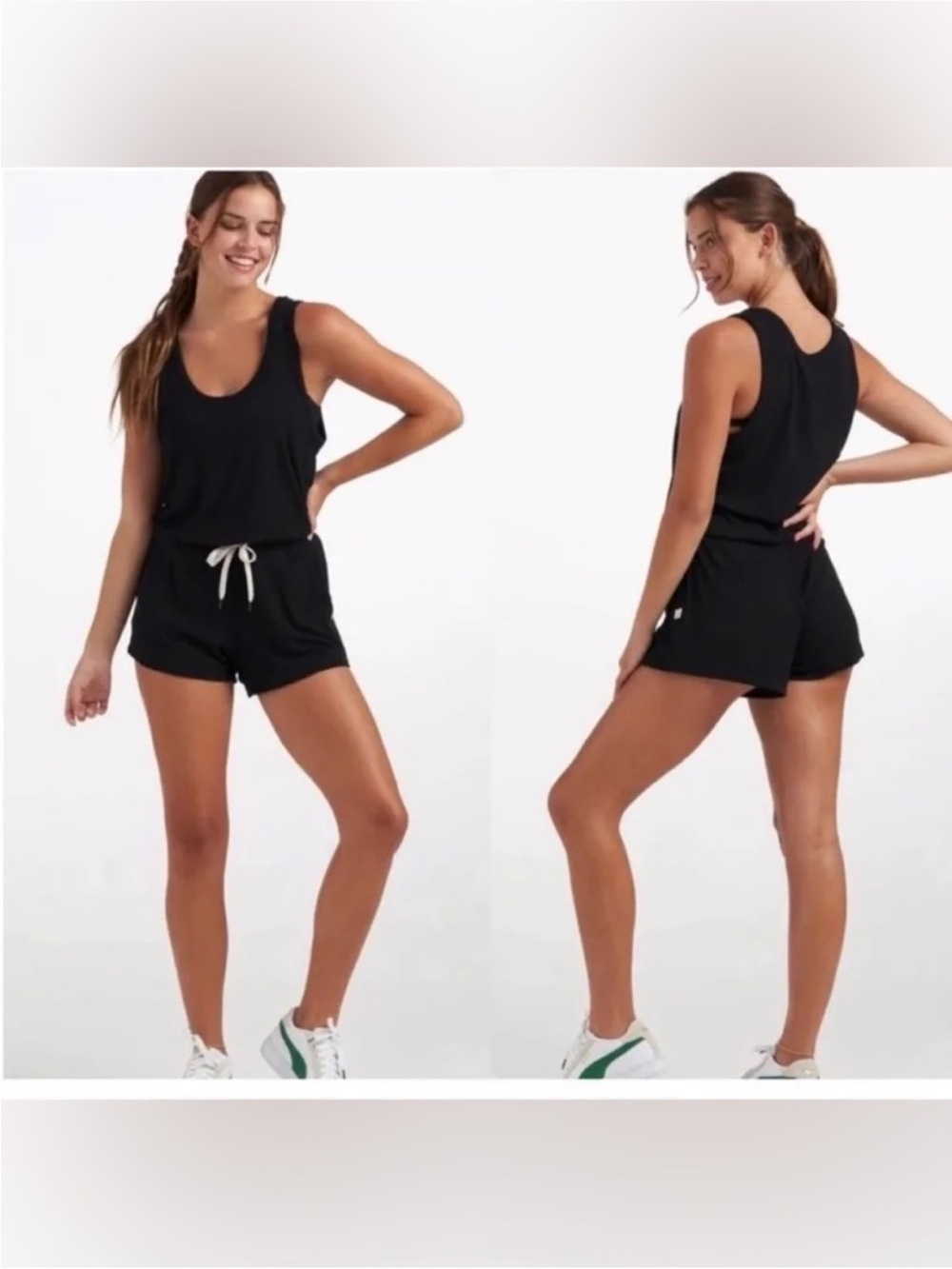 VUORI Torrey Black Ribbed Sleeveless Romper Small